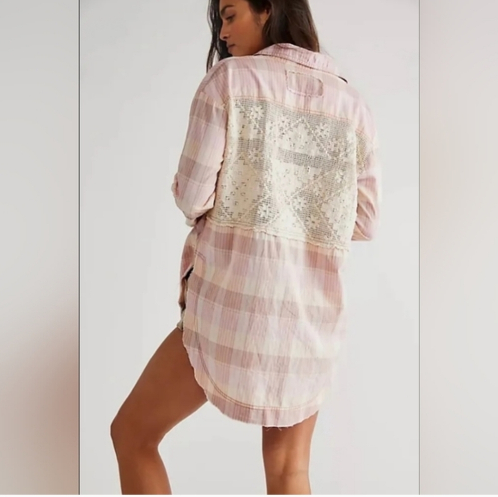 NWOT Free People Double Cross Cutwork Plaid Top $228 Retail! Size Xs - Picture 3 of 6